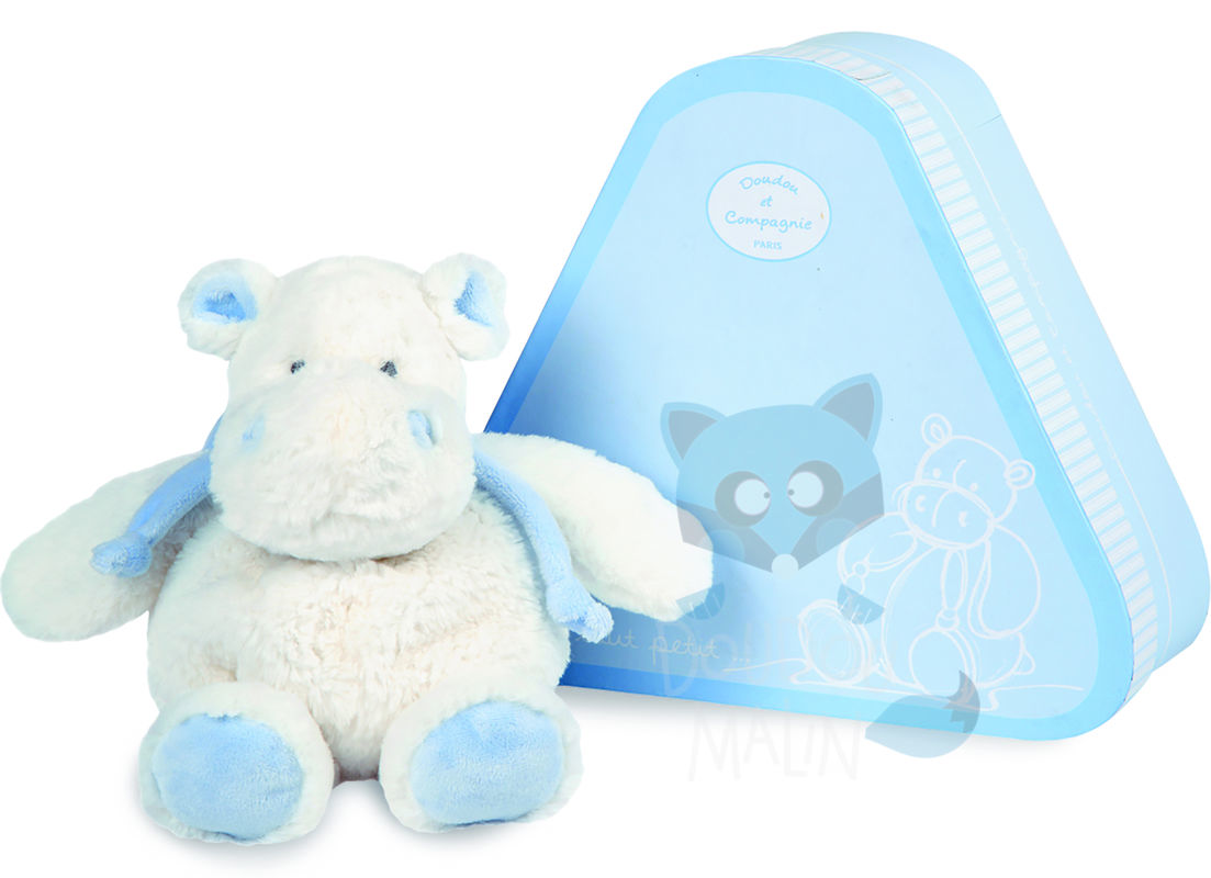  mon tout petit soft toy hippopotamus blue white 